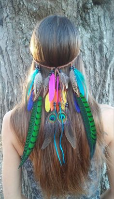 Bird of Paradise, Feather headband, native american, indian headband, bohemian headband, wedding, feather veil, rainbow by dieselboutique on Etsy https://www.etsy.com/listing/213521383/bird-of-paradise-feather-headband-native Indian Headband, Indian Feathers, Bohemian Headband, Hippie Party, Estilo Hippy, Head Wrap Headband, Boho Headband