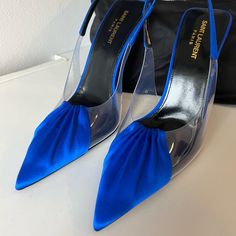 Bnwt Saint Laurent Ysl Chica Frida Slingback Pumps Heels 39.5. Will Fit A Size 8.5 Comes With Dust Bags And Shoe Box. Blue Padded Heel Slingback Pumps For Evening, Designer Blue Slingback Pumps For Evening, Designer Blue Slingback Pumps With Pointed Toe, Saint Laurent Heels, Luxury Blue Slingback Pumps For Party, Luxury Blue Pointed Toe Slingback Pumps, Blue Saint Laurent Bag, Blue Pointed Toe Slingback Pumps Luxury, Saint Laurent Gold Heels