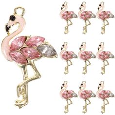 pink flamingo brooch pins and matching clip set