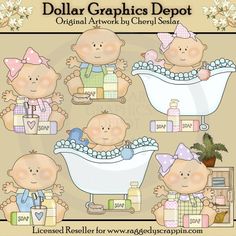 baby babies in bathtubs clipart digital graphics for scrapbook, card making and more