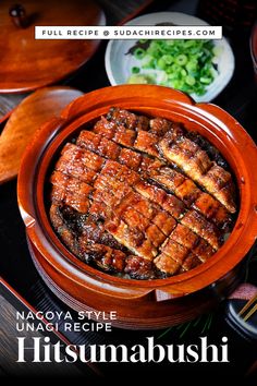 Unagi Hitsumabushi Nagoya Style Grilled Eel in a wooden bowl on a black tray with clear soup and a small plate of toppings Sudachi Recipes, Chef Taro, Japanese Dinner Recipes, Eel Recipes, Miso Noodles, Authentic Asian Dishes, Grilled Eel, Eel Sauce