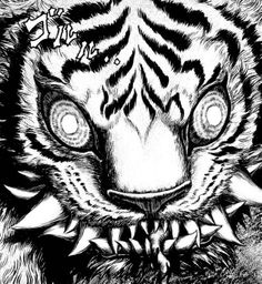 a drawing of a tiger's face with blue light coming from its eyes and mouth