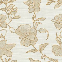 a white and gold floral wallpaper with flowers