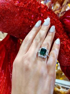 Art Nouveau Engagement Ring, Emerald Stone Rings, Colombian Emerald Ring, Emerald Halo, Emerald Ring Vintage, Contemporary Engagement Rings, Fancy Jewelry Necklace, Emerald And Diamond Ring