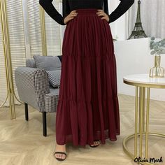 Olivia Mark - Chic Solid Color Casual Pleated Chiffon Midi Skirt Chiffon Midi Skirt, Maxi Skirts Summer, Muslim Style, Long Formal Gowns, Dress Muslim, Pleated Chiffon, Muslim Dress, Skirt Maxi, Chiffon Material