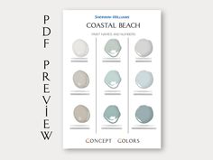 the coastal beach poster is shown with different colors and shapes for each one's color scheme