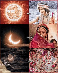 the sun, moon, and earth are shown in this collage with captions