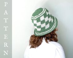 "The Checkered Bucket Hat Pattern - An Easy Crochet Pattern - PDF DOWNLOAD ONLY (English)  -------------------------------------------------- The Checkered Bucket Hat is a beginner friendly crochet pattern that is easy to follow and quick to make! The cotton yarn makes this hat a lightweight and durable summer hat for picnics, beach days or rollerblading around town. You'll want to make one in every color you can find! Skills required include knowledge of single crochet stitches, slip stitch, working in the round, changing colors and making a magic circle. -------------------------------------------------- The Checkered Bucket Hat Pattern is an instant DOWNLOAD PDF available upon payment. NO PATTERN OR HAT IS SHIPPED TO CUSTOMER. Download link will be available in your Etsy account under \ Green Crochet Bucket Hat For Summer, Checked Bucket Hat Crochet, Crochet Green Bucket Hat, Green Cotton Crochet Bucket Hat, Crochet Cotton Bucket Hat, One Size Fits Most, Checkered Bucket Hat, Bucket Hat Pattern, Crochet Bucket Hat, Summer Boho