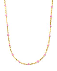 Every outfit should have a pop of pink, especially if it’s an excuse to style the Pink Enamel 18k Gold Vermeil Satellite Chain Necklace. A trendy design and even trendier color come together in this elevated essential you’ll layer up, style solo, and reach for time and time again. Metal 18k Yellow Gold Vermeil What is Vermeil? Vermeil (that’s pronounced ver-may) is a gold plating technique that dates back to the 19th century. While other jewelers plate over less durable metals, our vermeil starts with a Sterling Silver base and is plated with just over 2.5 microns of 18k Gold to create a more timeless piece, worthy of the Demi-Fine name. How to Care for Demi-Fine Jewelry Material Pink Enamel Closure Lobster Clasp Size 16" Chain With 2" ExtenderDue to the one-of-a-kind nature of the medium, Puravida Necklaces, Preppy Gold Jewelry, Layering Kendra Scott Necklaces, Cute Gold Jewelry, Gold Jewlry, Hot Pink Gifts, Jewelry Preppy, Kendra Scot, Trending Things