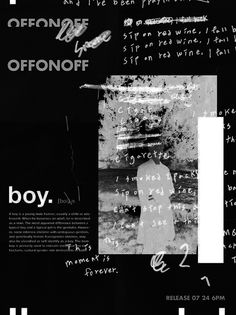 black and white collage with words written in different languages, including the word boy