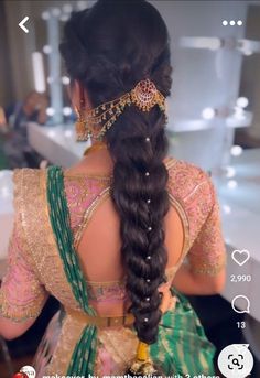 Hairstyle Traditional Indian, Hairstyle With Gold Accessories, Hairstyle For Seemantham, Hair Styles For Engagement Brides, Seemantham Hairstyle, Hairstyles For Marriage, Traditional Hairstyles Indian, Hairstyle For Saree Indian, Jada Hairstyles