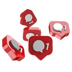 three red and silver objects with speech bubbles