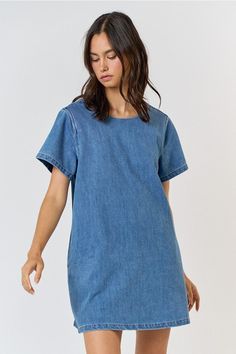 It doesn’t get easier than this sweet denim minidress. We love it paired with white sneakers and a baseball hat for sunny weekend outings. Mini length Scoop neck with lower scoop back Side pockets Relaxed-fit Fabric: cotton/poly SIZE GUIDE Measurements are approximate and taken while laying flat across the front. Not doubled. Small -Bust: 19”Length: 33” Medium -Bust: 20”Length: 33” Large -Bust: 21”Length: 33” Try-On Stone Dress, Mom Journal, Jumpsuit Skirt, Denim T Shirt, Baby Sale, Hair Fragrance, Large Bust, Baseball Hat, Sweater And Shorts