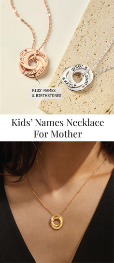 Celebrate the unbreakable bond of family with our Russian Ring Necklace, a timeless mom necklace that captures the essence of love and connection. This exquisite birthstone necklace can be personalized with up to four rings, each engraved with your kid's name and adorned with their birthstone, creating a truly meaningful gift. Ideal for all new moms, whether it's their first or fourth child. Personalized Mom Jewelry, New Mom Jewelry, Mother Child Necklace, Mom Jewelry Personalized, Child Necklace, Russian Ring, Necklace With Kids Names, Mom Necklace Personalized, Names Necklace