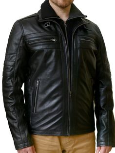 Winter Biker Jacket With Ykk Zipper And Long Sleeves, Urban Long Sleeve Outerwear For Biker Events, Moto Leather Jacket With Ykk Zipper, Fitted Leather Jacket With Ykk Zipper, Fitted Moto Outerwear With Padded Collar, Fitted Urban Leather Jacket For Outdoor, Urban Fitted Leather Jacket For Outdoor, Fitted Leather Jacket With Padded Collar, Classic Long Sleeve Solid Biker Jacket