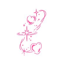 a drawing of two hearts flying through the air with a star in the middle and one heart at the top