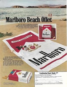 Malboro Vintage Ads, Vintage French Ads, Vintage Marlborough Ad, Malboro Vintage Posters, Vintage Beach Towel, Vintage Cigerattes Ads, Vintage Cigerattes, Beach Advertising