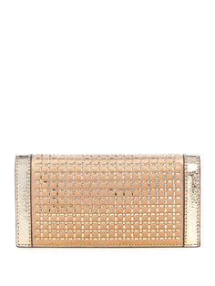 Velvet crossbody clutch with crystals Metallic faux-leather trim Shiny gold-tone hardware Front signature emblem Organized and lined interior Fold-over flap with snap closure Detachable chain strap with 22" drop 8.25"W x 4"H x 1.75"D Gold Clutch Wallet With Gold-tone Hardware, Gold Rectangular Wallet With Chain Strap, Gold Crossbody Wallet For Evening, Gold Clutch Wallet, Gold Leather Evening Wallet, Gold Leather Wallet For Evening, Evening Gold Leather Wallet, Gold Leather Wallet With Chain Strap, Designer Gold Wallet With Chain Strap