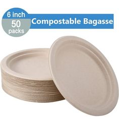 6 inch compostable paper plates - pack of 50, white or beige color