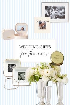 wedding gifts for the bride in white and blue striped background with text overlay that reads, best mom