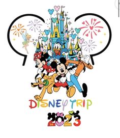 mickey mouse and friends in front of the disney trip 2013 logo on a white background