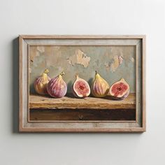 an oil painting of three figs on a table