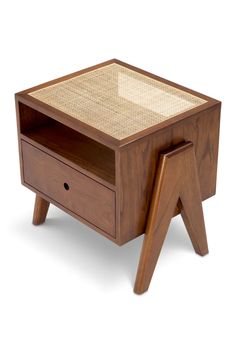 an end table with two drawers and one drawer on the bottom, made out of wood