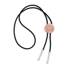 This bolo tie was created with Miss Rodeo America 2024 Emma Cameron. Revel in golden flowers with the Emma's Sunlight Bolo Tie. This bolo tie features a bright turquoise background highlighting a stunning rose gold tone flower design in the center of the bolo tie. Intricate rose gold finished engravings make up the outer edge of the bolo tie. The design of the edge of the bolo tie is reminiscent of flower petals. The black braided leather cord is nicely weighted with two silver finished arrow pointed tips. All Montana Silversmiths jewelry and accessories are coated with Montana Armor to prevent tarnish. The black braided leather cord is nicely weighted with two silver arrow pointed tips. A majestic design makes this bolo tie stand out from the rest. Adjustable Black Bolo Ties For Rodeo, Black Adjustable Bolo Ties For Rodeo, Women’s Bolo Tie, Sterling Silver Bolo Tie, Artisan Sterling Silver Bolo Ties, Miss Rodeo America, Montana Silversmith Jewelry, Golden Flower, Turquoise Background