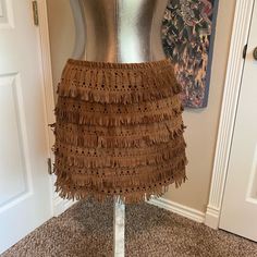 Nwt Chelsea & Violet Tan Fringe Mini Skirt Size Small. Stretchy Waist Bohemian Brown Mini Skirt For Spring, Festival Fitted Fringe Mini Skirt, Casual Mini Skirt With Fringe, Spring High Waist Fringed Mini Skirt, Fitted Bohemian Brown Mini Skirt, Brown Fringe Mini Skirt, Fringe Mini Skirt, Suede Fringe Skirt Free People, Denim Skirt Women