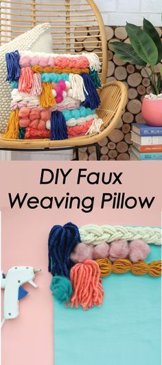 the diy faux weaving pillow is easy to make