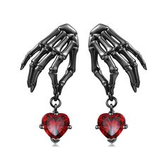 Cheap Gothic Drop Earrings, Black And Red Earrings, Gothic Drop Earrings, Cheap Red Gothic Earrings, Vampire Style Dangle Earrings, Gothic Black Heart-shaped Earrings, Skeleton Earrings, Gothic Earrings, Magical Jewelry