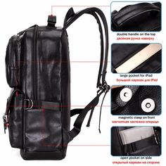 Multifunctional Breathable Leather Backpack for men - wanahavit - wanahavit Multifunctional Leather Backpack For Daily Use, Anti-theft Leather Bag Rectangular, Rectangular Leather Anti-theft Bag, Multifunctional Black Backpack For Business, Portable Black Laptop Bag, Leather Rectangular Backpack With Anti-theft Pocket, Travel Leather Backpack With Anti-theft Features, Leather Business Backpack With Anti-theft Pocket, Black Portable Business Backpack