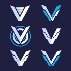 four different logos with the letters v and v in blue, white and black colors