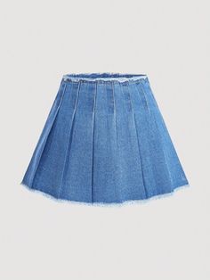 Raw Trim Pleated Denim Skirt Light Wash Casual   Denim Plain Pleated Non-Stretch  Women Clothing, size features are:Bust: ,Length: ,Sleeve Length: Girly Skirts, Pleated Denim Skirt, Black Jean Skirt, Bff Birthday, Blue Jean Skirt, Denim Skirt Outfits, Denim Skirt Women, Light Blue Jeans, Blue Skirt