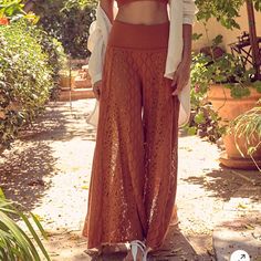 Free People Riviera Pants. New Without Tags! Listing Is For Pants Only Pull-On Design Ribbed, Foldover Waistband Semi-Sheer Fitted Bottoms For Fall Vacation, Brown Wide Leg Pants For Beach In Spring, Spring Beach Brown Wide Leg Pants, Fall Vacation Wide-leg Pants, Brown Bottoms For Fall Vacation, Brown Full-length Pants For Summer, Brown Full Length Summer Pants, Bohemian High Waist Brown Bottoms, Bohemian Brown Bottoms For Day Out