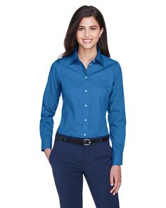 Shop Devon & Jones D630W in French Blue & get instant bulk discounts. This is 60.00% Cotton, 40.00% Polyester Women Dress Shirt | Ships Fast | Award-Winning Customer Service. Crown Collection, Plaid Shirt Women, Blank Apparel, Fine Yarn, Dress Shirts For Women, Princess Seam, Oxford Shirt, Office Outfits, Devon