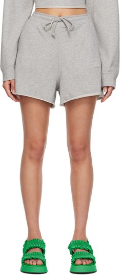 Organic cotton French terry shorts. Overlock stitching throughout. · Drawstring at elasticized waistband · Two-pocket styling · Logo embroidered at front · Frayed edge at rolled cuffs Supplier color: Paloma melange French Terry Shorts, Terry Shorts, Drawstring Shorts, Paloma, Logo Embroidered, French Terry, Apparel Accessories, Womens Bottoms, Organic Cotton