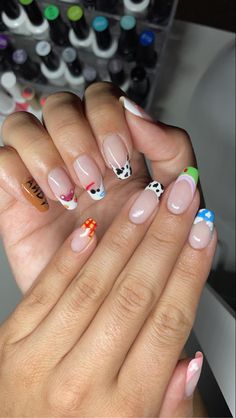 Gel X Disney Nails, Disney Tip Nails, Universal Studio Nails Design, Jessie Nails Toy Story, Disney Toy Story Nails, Toy Story Short Nails, Toy Story French Tip Nails, Disneyworld Nails Acrylics, Moana Acrylic Nails