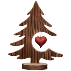 a wooden christmas tree with a red heart hanging from it's center and an ornament in the middle