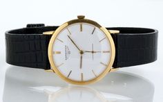 Vintage Watch - Vintage 1950's Men's 14k Yellow Gold Longines Leather Strap Watch Timeless Evening Watch With Gold Clasp, Classic Formal Watches With Gold Clasp, 1950s Mens, Leather Strap Watch, Watch Vintage, Vintage 1950s, Vintage Watches, Leather Straps, Yellow Gold