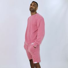 Pink Soft and Shrink Resistant Men's Crewneck Sweatshirt Athletic Outfit Men, Pink Athletic Outfit, Mens Crewneck, House Work, Pink Sweat, Pink Crewneck Sweatshirt, Mens Crewneck Sweatshirt, Pink Men, Fleece Shorts