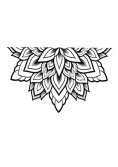 a black and white drawing of an ornate design on a white background, with leaves