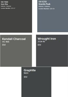 the different shades of gray paint for walls and ceilings with names on each one side