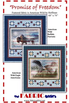 two pictures of the american wild horses and an eagle with stars on them are shown