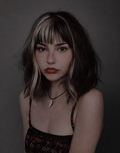 Black Hair With Different Color Bangs, Short Brown Hair With Color Underneath, Edgy Haircuts For Long Hair With Bangs, French Bob Money Piece, Short Blonde Alt Hair, Black Hair Color With Bangs, Hair Panels Colored, Chunky Hair Color Ideas, Hair Color Underneath With Bangs