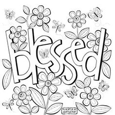 a coloring page with the word blessing and flowers