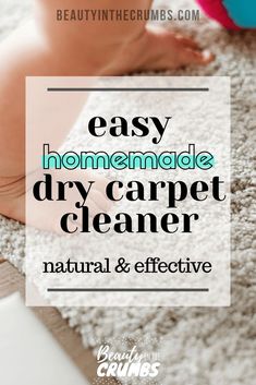 a baby laying on top of a rug with the words easy homemade dry carpet cleaner