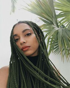 Dark Green Box Braids, Green Box Braids, Colored Box Braids, Minako Aino, Green Box, Twist Braids