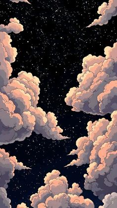 the sky is filled with clouds and stars