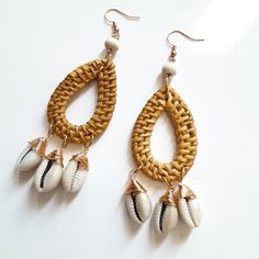 Wicker And Shells Earrings New They Are Heavy Length Is 4 Shells Earrings, Cowry Shell, Butterfly Fashion, Turquoise Hoop Earrings, Turquoise Hoops, Jewelry White, Spiral Pattern, Shell Jewelry, Fashion Jewelry Earrings